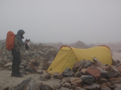 Rodrigo packs up for the hike down.