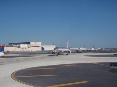 Line of planes waiting for us to take off.