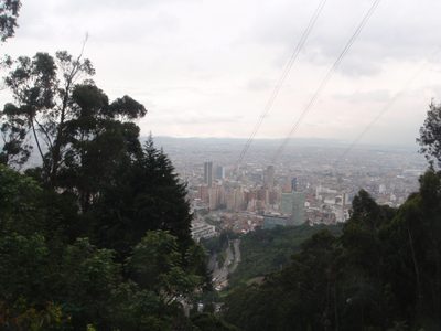 Riding the funicular to the top of Monserrate.