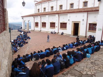 Students on a field trip at Monserrate. We had to wait...