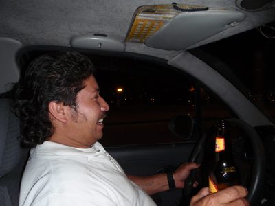 Our cab driver turned out to be an alcoholic. Midway...