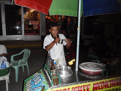 Obtaining highly viscous drinks from a street vendor in Leticia. 