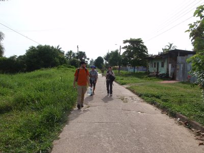 Walking to town.
