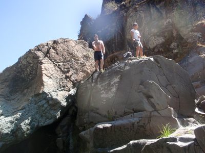 Chris contemplates a jump, while Christina looks a...