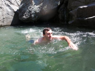 Chris, swimming for shore in the first pool we...