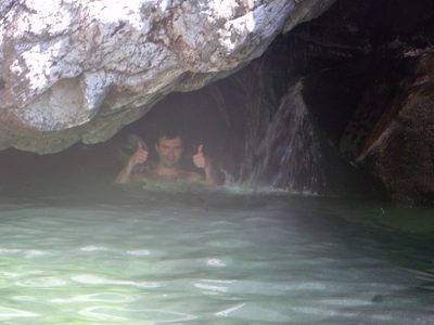 Chris finds a pleasant little cave/alcove with some...