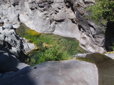 First rappel: about 40 feet into a pleasant pool with a...