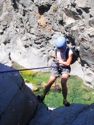 Christina starting the first rappel.