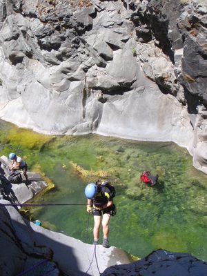 Monica about to finish the first rappel.
