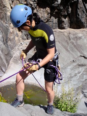 Monica gets ready to rappel.