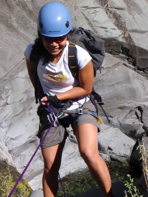 Christina starting the third rappel.  This was a little...