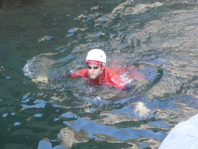 John, swimming back to shore to jump again.