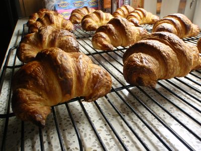 Croissants, fresh out of the oven on Monday night. ...
