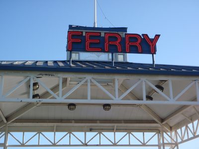 Cool neon sign at the Oakland ferry terminal.