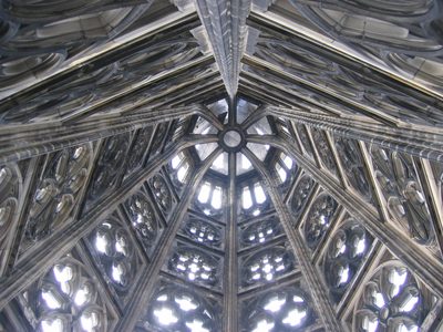 Looking up inside one of the main steeples from the top...