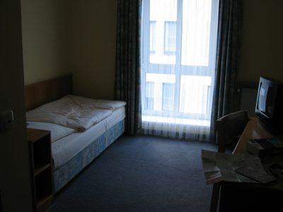 My very comfortable hotel room in Bonn (no hostels to be...