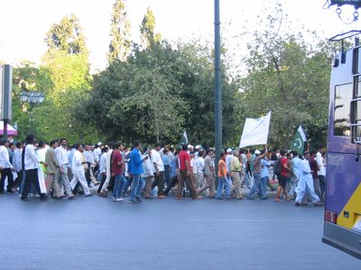 Pakistani-Greek solidarity parade.  Clea, Nick and I...