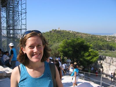 Alison happy to be at the Acropolis.