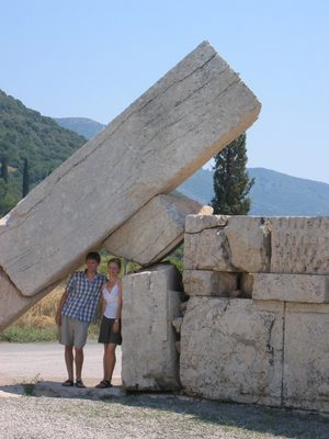 Nick and Clea at one of the gates into Messene.