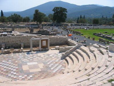 View from the top of a theatre at ancient Messene.  Note...