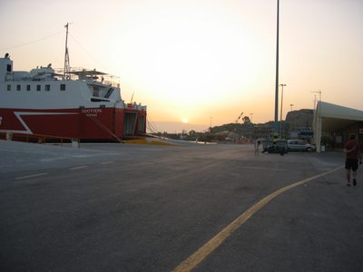Sunrise after the ferry had landed in Corfu.