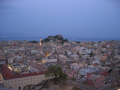 View of Old Corfu Town from the top of the Old Fortress,...