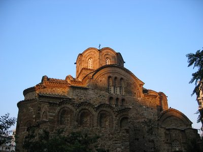 Sunrise on an Orthodox church in downtown Thessaloniki.