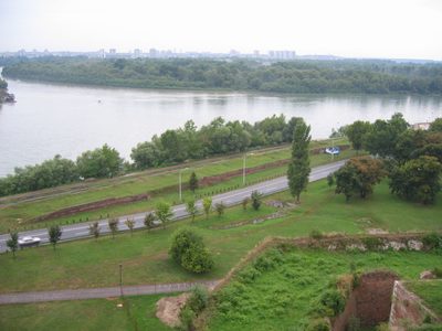 View of cloudy rainy Belgrade from the top of the citadel.