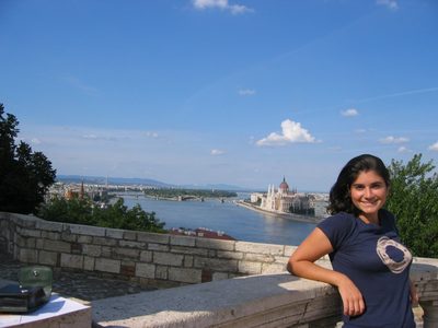 Jeanne with the Danube and the Parliament in the...