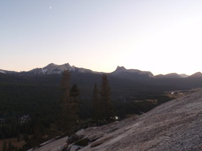 Cathedral Peak with the moon.