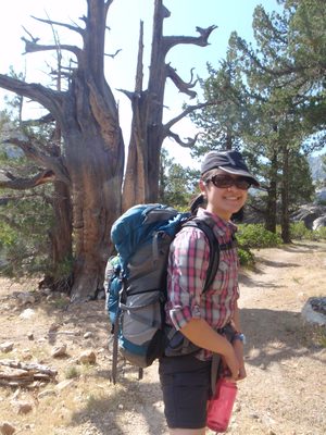 Monica and a gnarled dead tree.