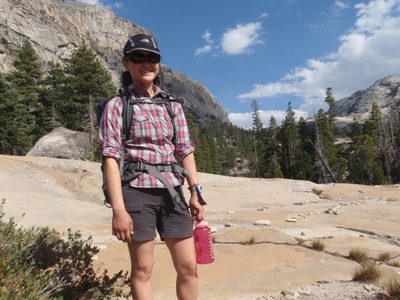 Monica in her color-coordinated hiking outfit.
