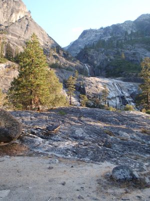 Hark! A waterfall. We found our campsite, with a view of...