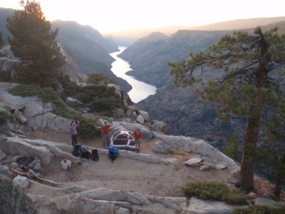 Everyone waves from our aviary-esque pint-size campsite...