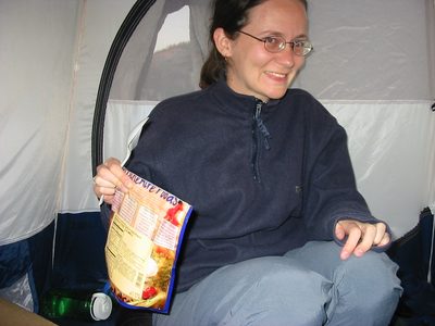 Mmmm.... Alpine Aire peach cobbler + in the tent to...
