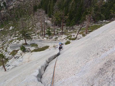 Monica, following up the first pitch of Snake Dike (5.7R).