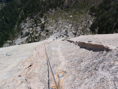 Monica making her way up to the top of pitch 4 or 5....