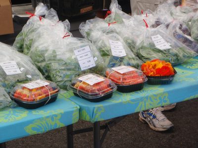 Edible flowers and many types of basil and parsley for sale.