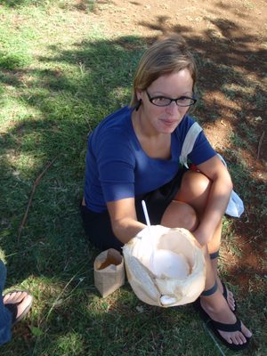Lydia, with our finished coconut in hand.