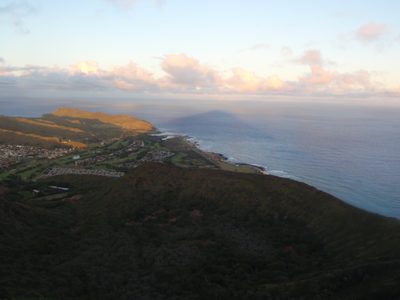 Looking northeast, with the shadow of the cone I am...
