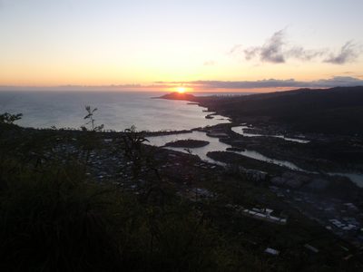 Sun starting to drop below the horizon.
