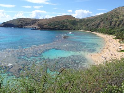 A view of Hanauma Bay from the path leading from the...
