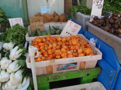 Food for sale at a market in Chinatown.