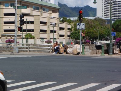 A surprising number of homeless in downtown Honolulu.