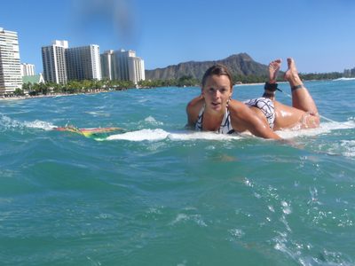 Next Lydia teaches me how to paddle.  Diamond Head...