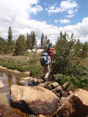 Boulder hopping in Kerrick Meadows in Yosemite.