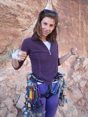 April, ready to lead a 5.9+ unnamed route in Donnelly Canyon.