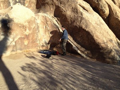 Rob hurt his shoulder so he wasn't climbing but...
