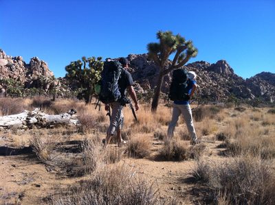 Pietro and Ian hiking in to climb at Atlantis Wall in...