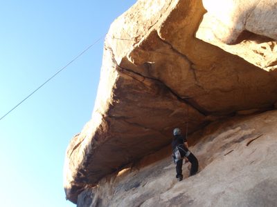 Monica contemplating More Monkey than Funky (5.11c)
